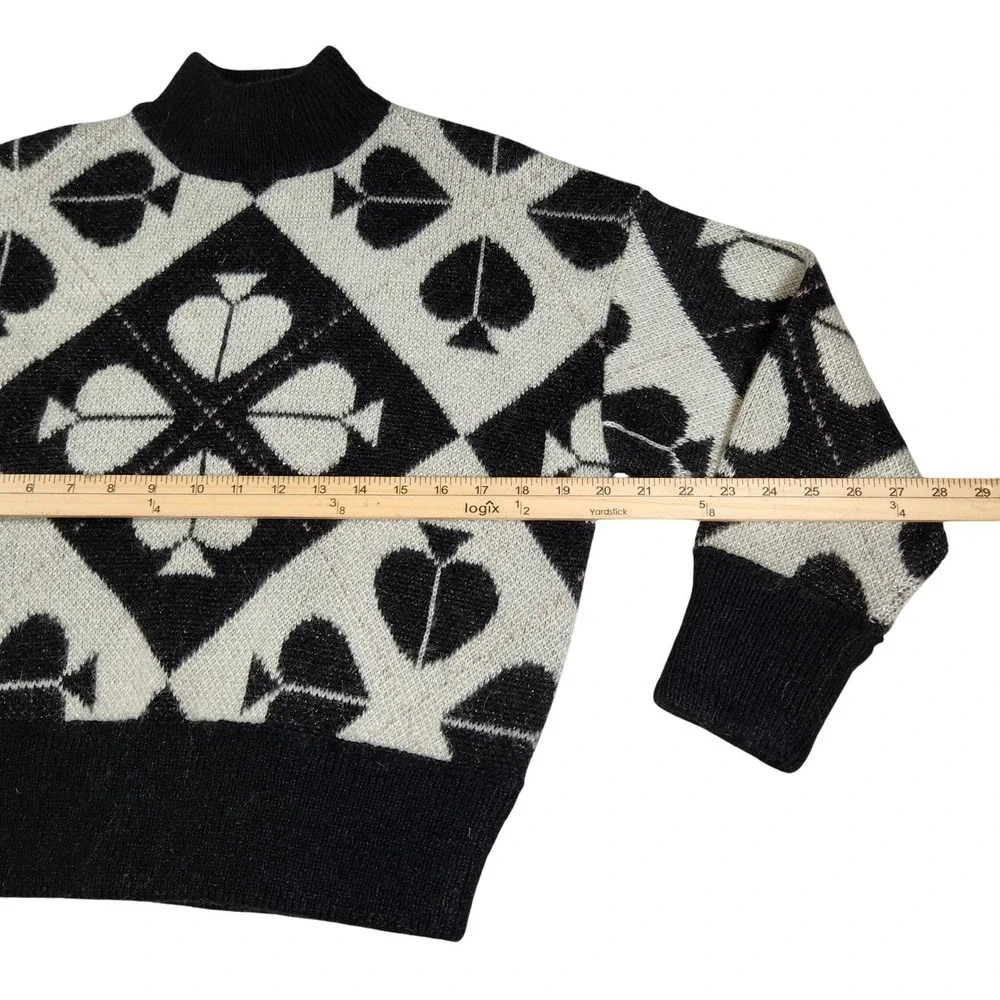 Kate‎ Spade Playful Spade Geo Mock Neck Sweater Black White Sparkle XS NWOT